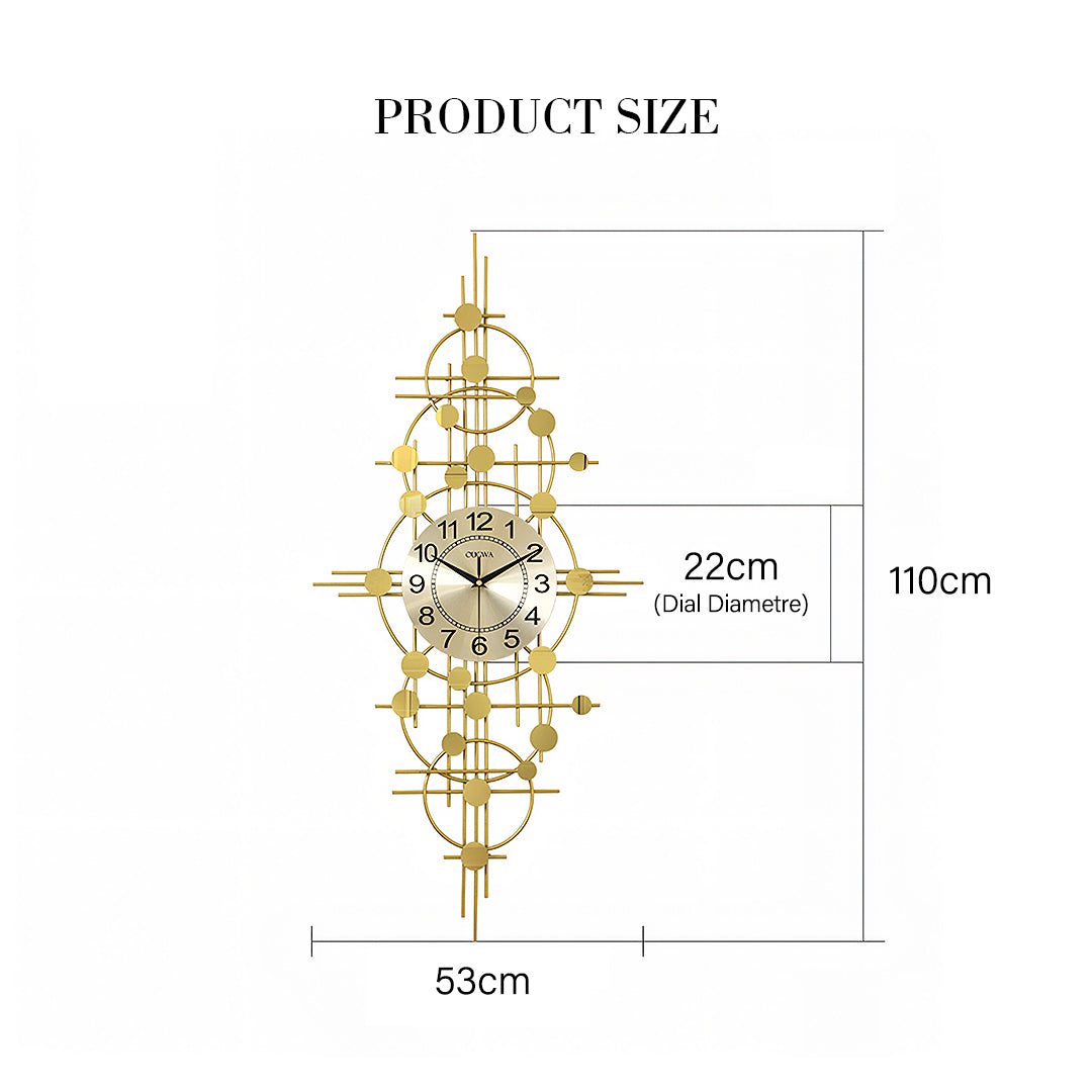 Cohen Art Deco Gold Wall Clock, Silent Clock, Horizontal Or Vertical-Weilai-Weilai Concept