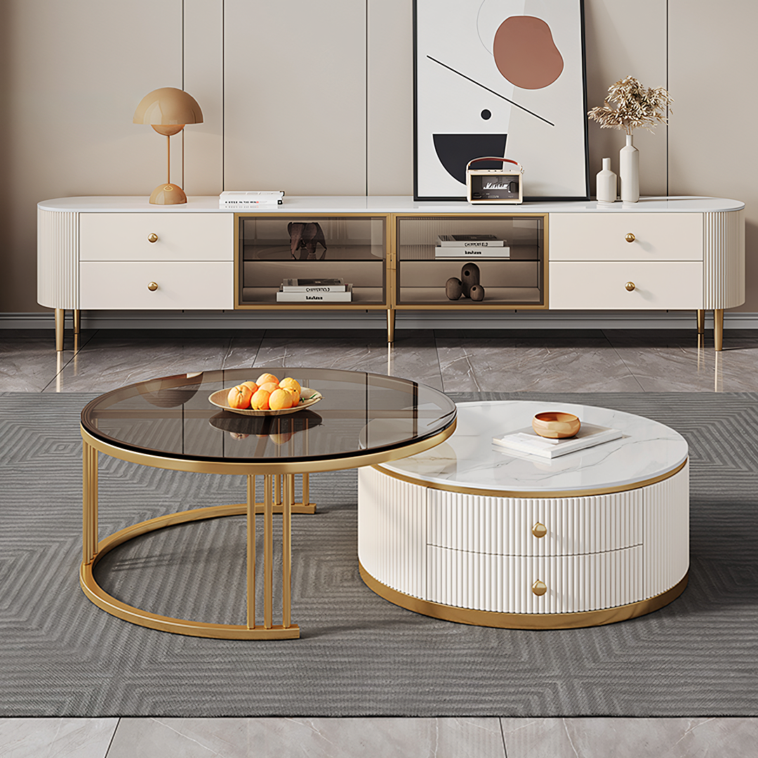 Berlinda Nesting Coffee Table Set, White & Gold-Weilai Concept-Weilai Concept