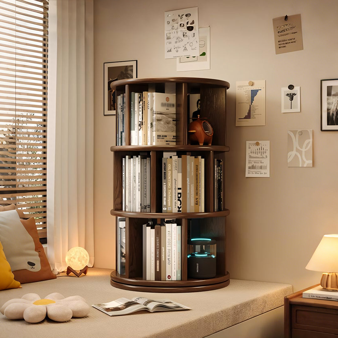 Stojanovic Round Rotating Bookshelf, Corner Bookshelf With Castors