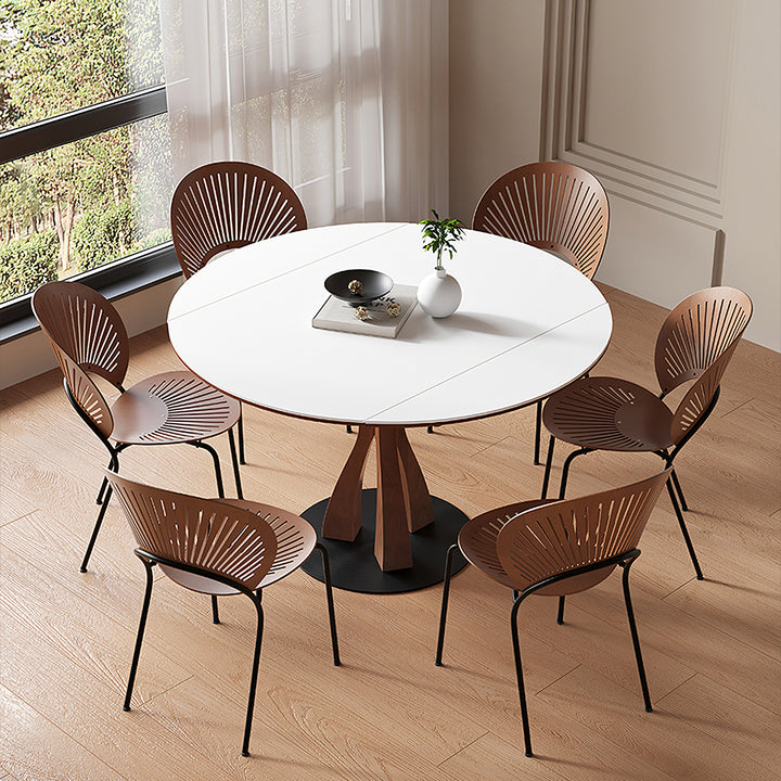 Caruso Round Extending Dining Table, Sintered Stone, White - modern dining table chairs