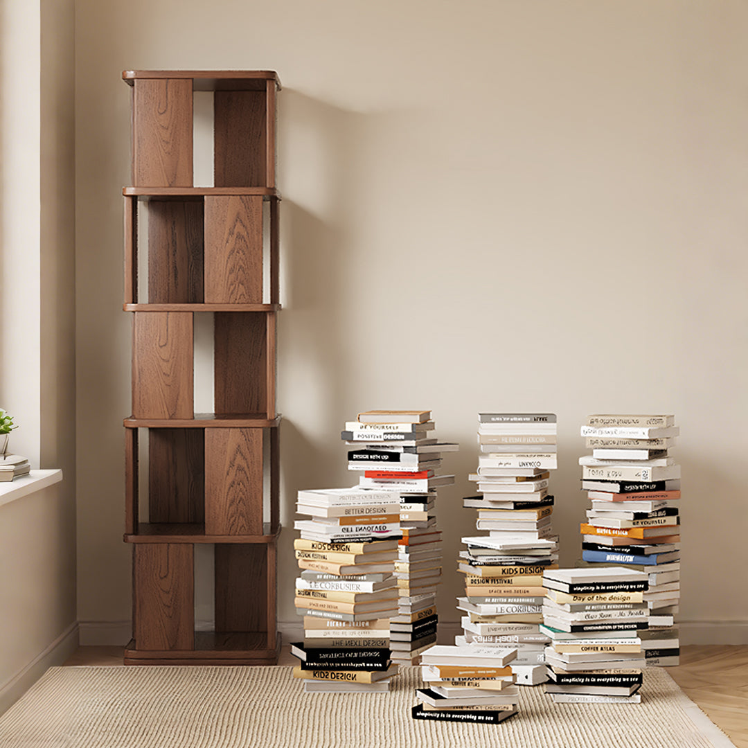 Vasiliev Rotating Bookshelf, Freestanding Shelving Unit, Solid Wood