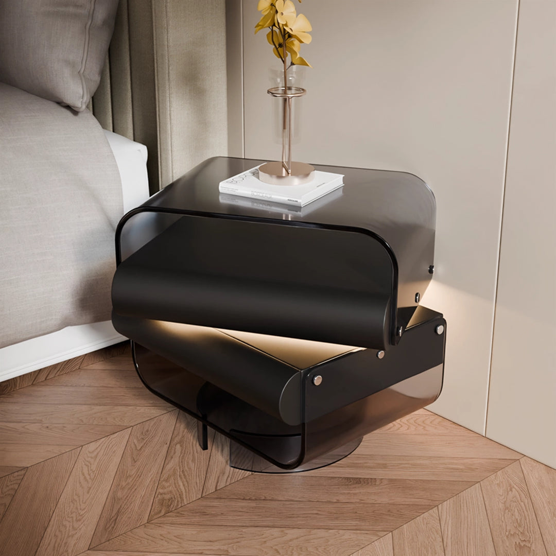 Friesen Rotateble Bedside Table With Storage & Light Strip