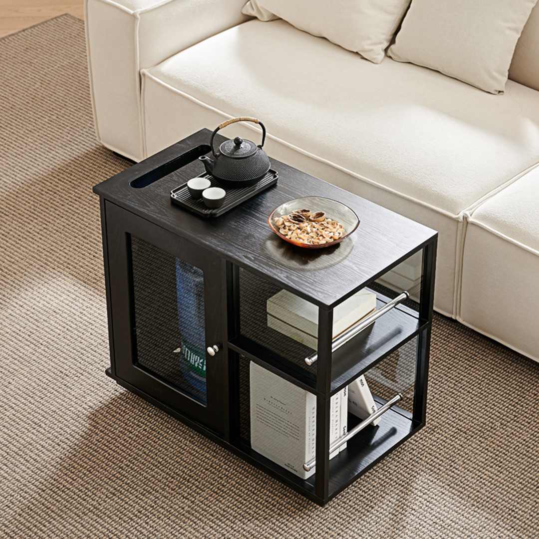 Aglaea Side Table With Storage, Black-Weilai Concept-Weilai Concept