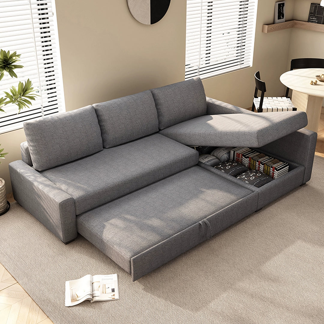 Edwards Three Seater Corner Sofa Bed With Storage, Linen-Weilai Concept-Weilai Concept