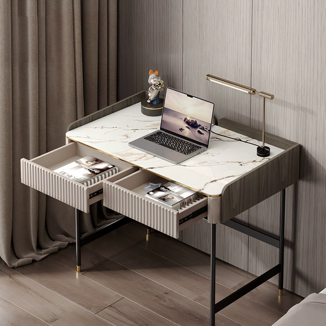 Mateo Office Desk With Drawers, With Shelves