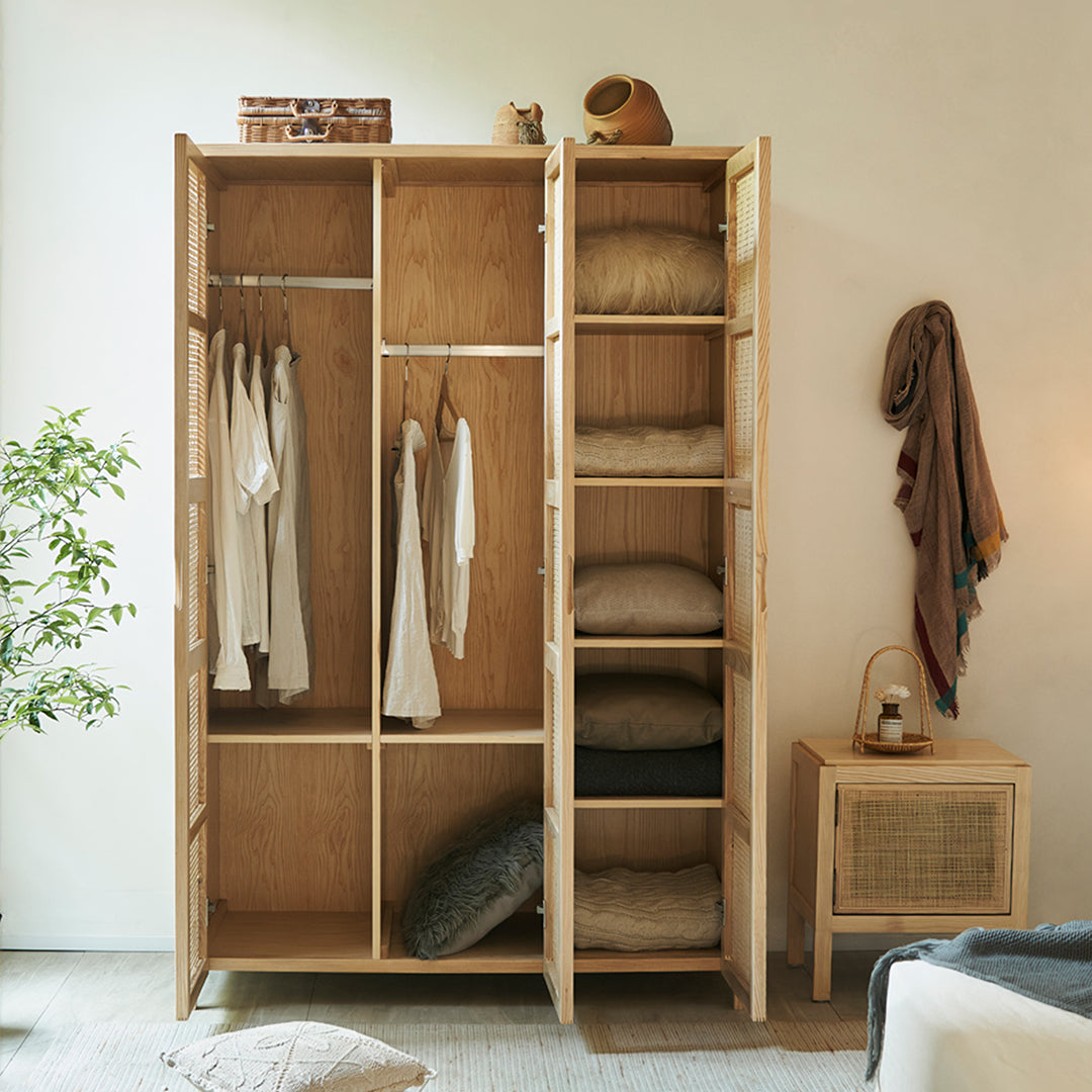 Amelia Rattan Wardrobe, Solid Wood & Rattan