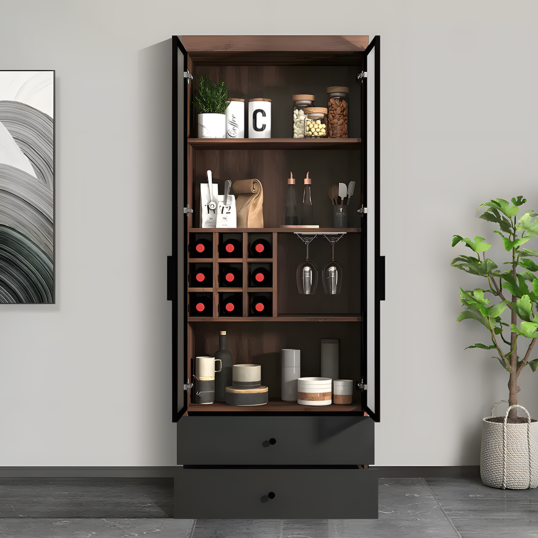 Silen Cocktail Drinks Cabinet, Drink Cabinet, Wine Cabinet, Wood & Glass