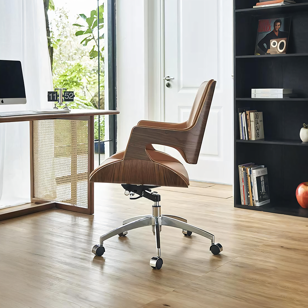 Chaise de bureau Drake, cuir beige, inclinable et pivotante 