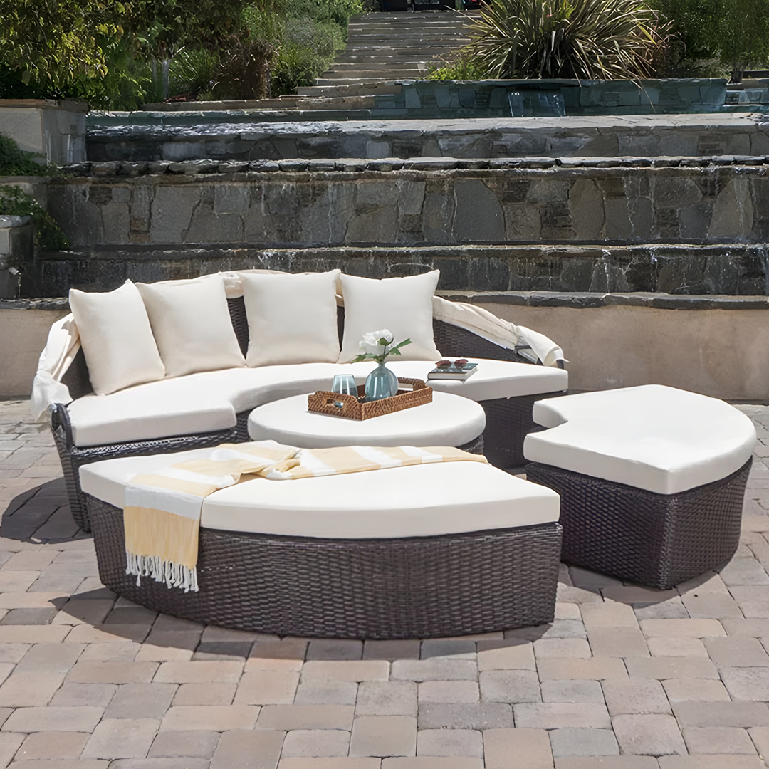 Shelly Patio Outdoor Sectional Sofa Set With Rattan Daybed Sunbed-Weilai Concept-Weilai Concept