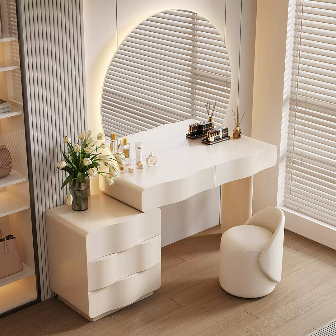 Radcliffe Dressing Table With Large LED Mirror, Cream