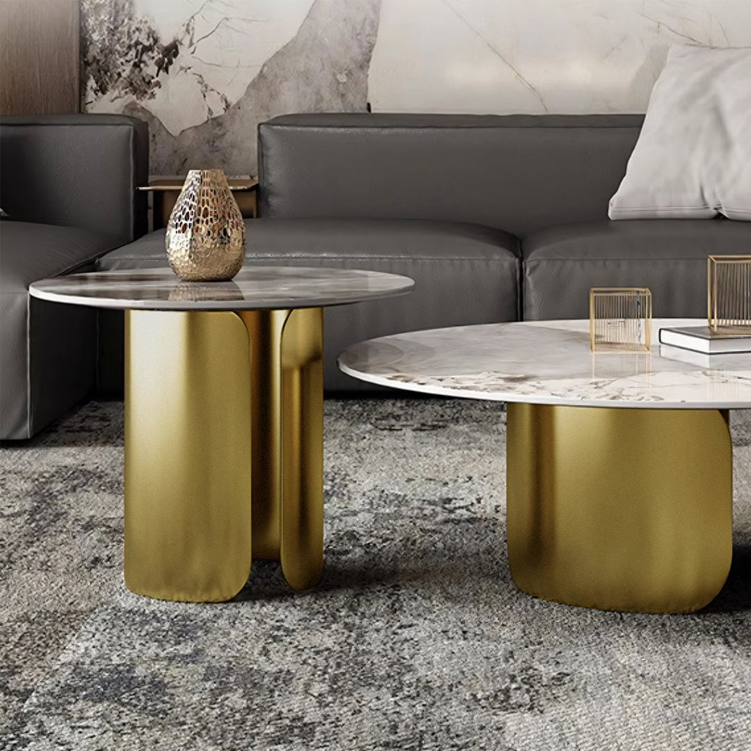 Amina Nesting Coffee Table Set, Gold Base, Sintered Stone-Weilai Concept-Weilai Concept