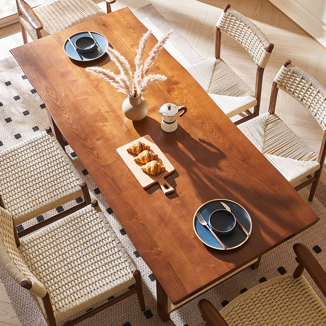 Fuchs Dining Table, Solid Wood & Rattan, Dark Oak