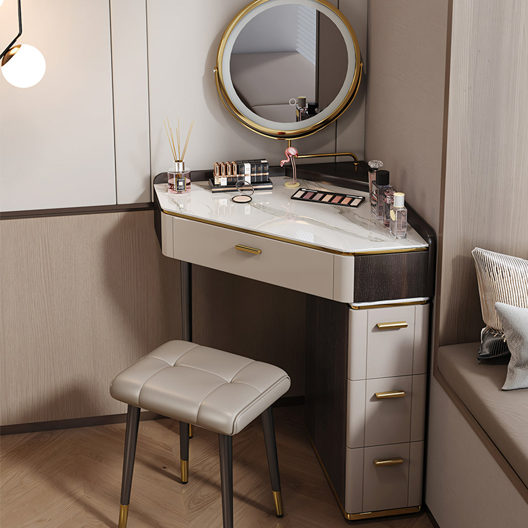 Aisha Small Corner Dressing Table, With LED Mirror