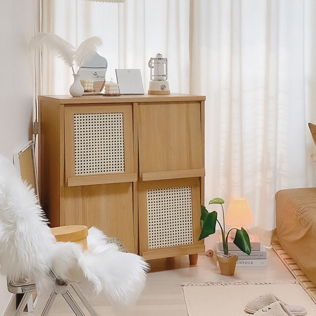 Iskandar Sideboard With Magazine Rack, Solid Wood & Rattan， Storage