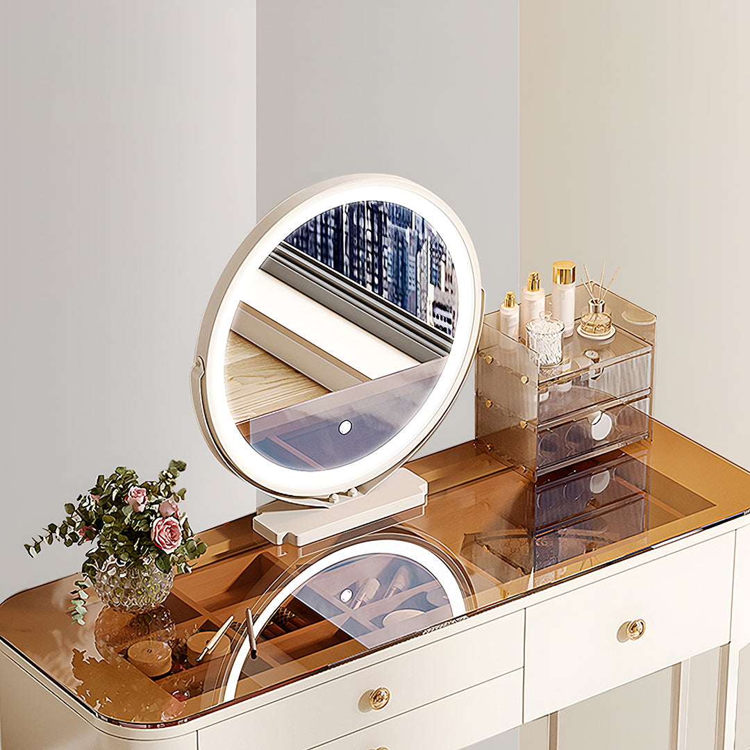 Stella Dressing Table With Glass Top & LED Mirror, Cream