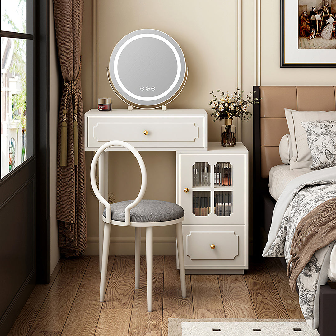 Scarlett Dressing Table With Side Cabinet & LED Mirror, Black-Weilai Concept-Weilai Concept