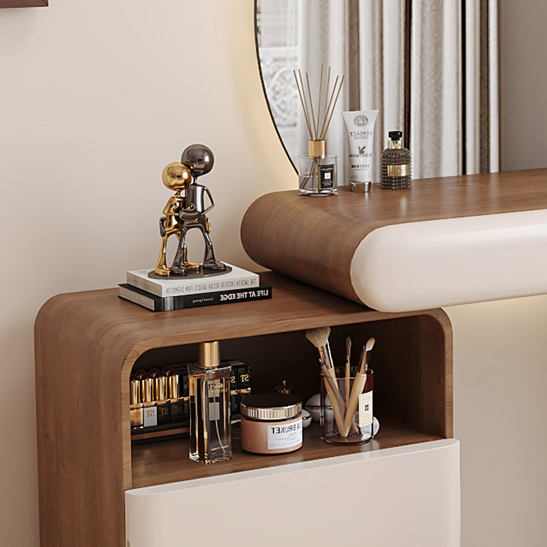 Radcliffe Dressing Table With Large LED Mirror, Walnut & Cream