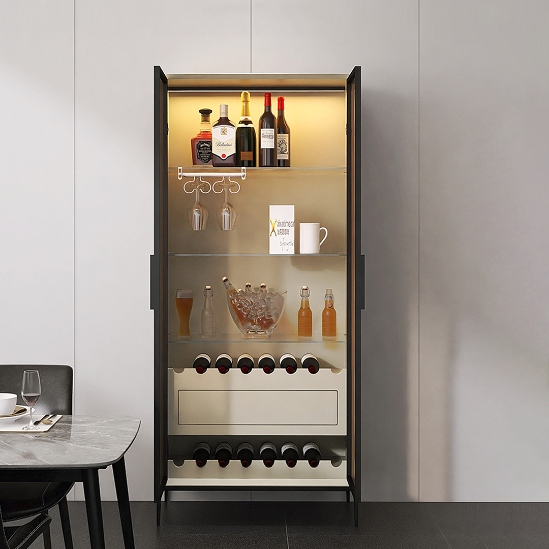 Delfina Wine Cabinet, Cabinet With Wine Rack, Light Grey Wood-Weilai Concept-Weilai Concept