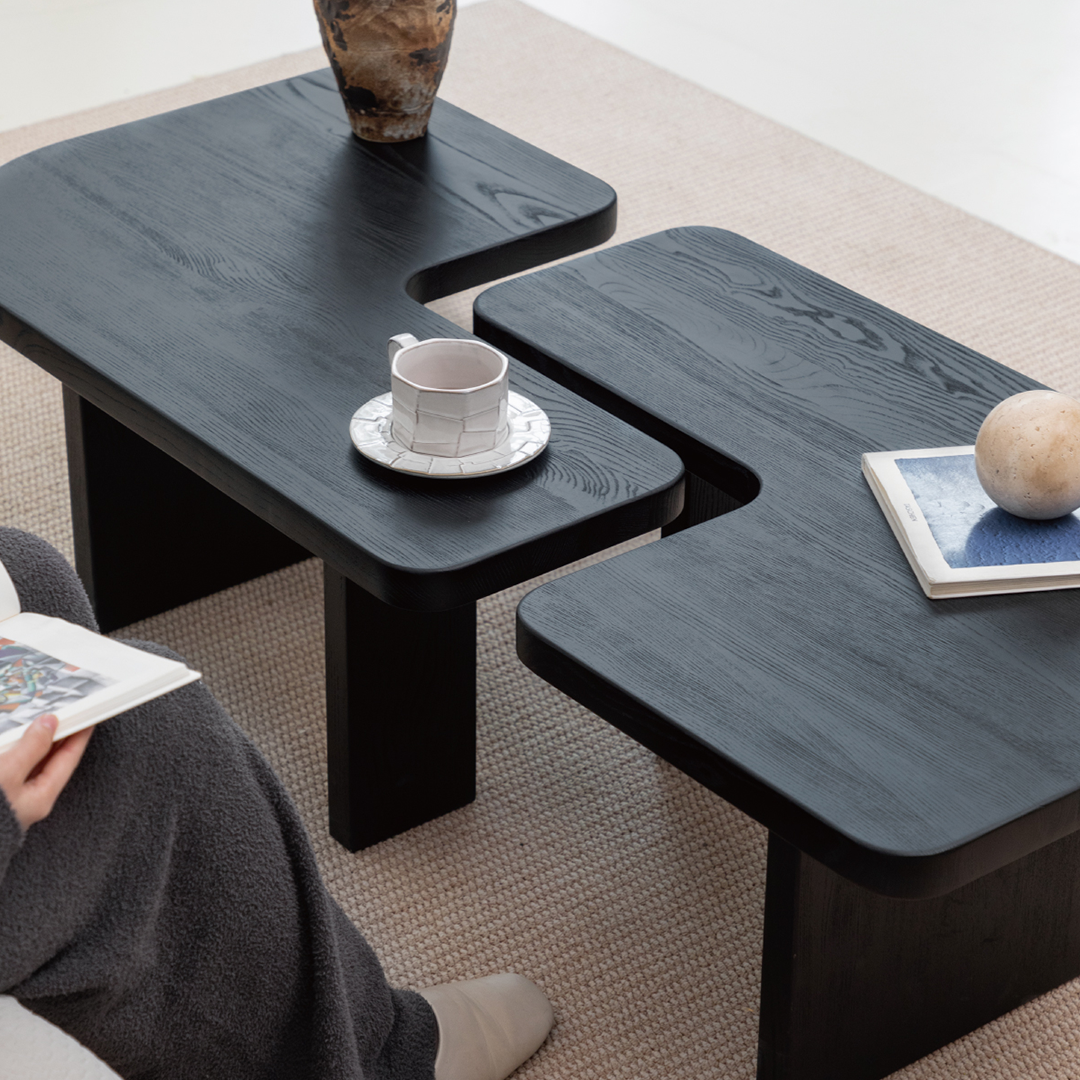 Helios Square Coffee Table Set, Black & Walnut-Weilai Concept-Weilai Concept