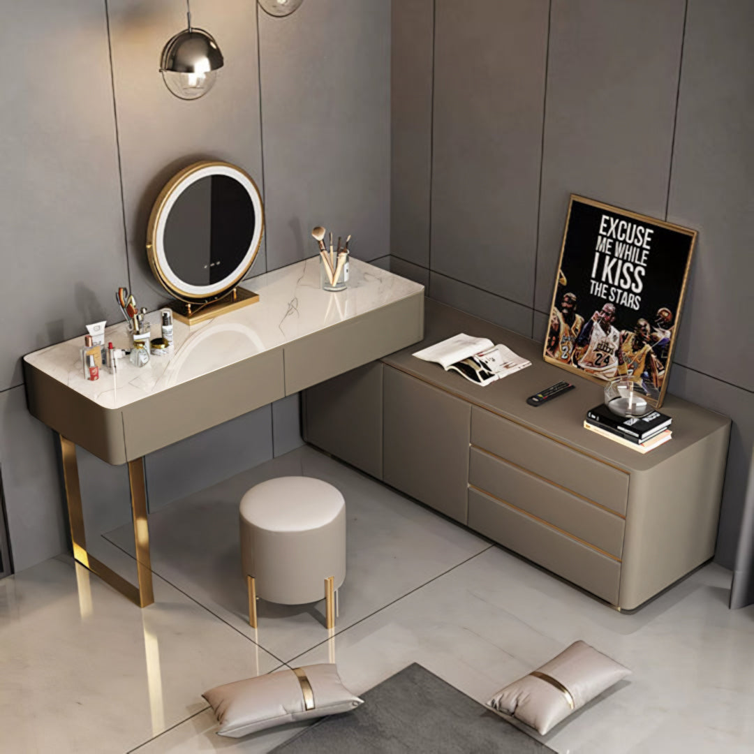 Dempsey Dressing Table With Sideboard, Extendable, Corner Dressing Table-Weilai Concept-Weilai Concept