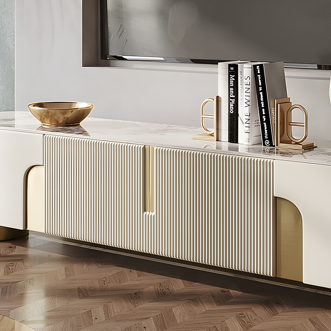 Mueble de TV Athena, color crema y dorado 