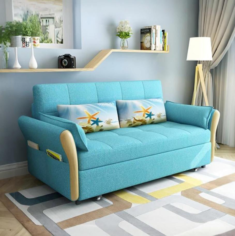 SB152 Two Seater Sofa Bed, Blue-Weilai Concept-Sky Blue-126cm (with one drawer)-Weilai Concept