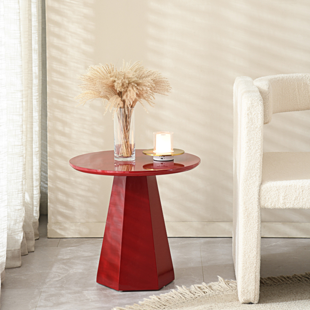 Melpomene Round Side Table, Red-Weilai Concept-Weilai Concept