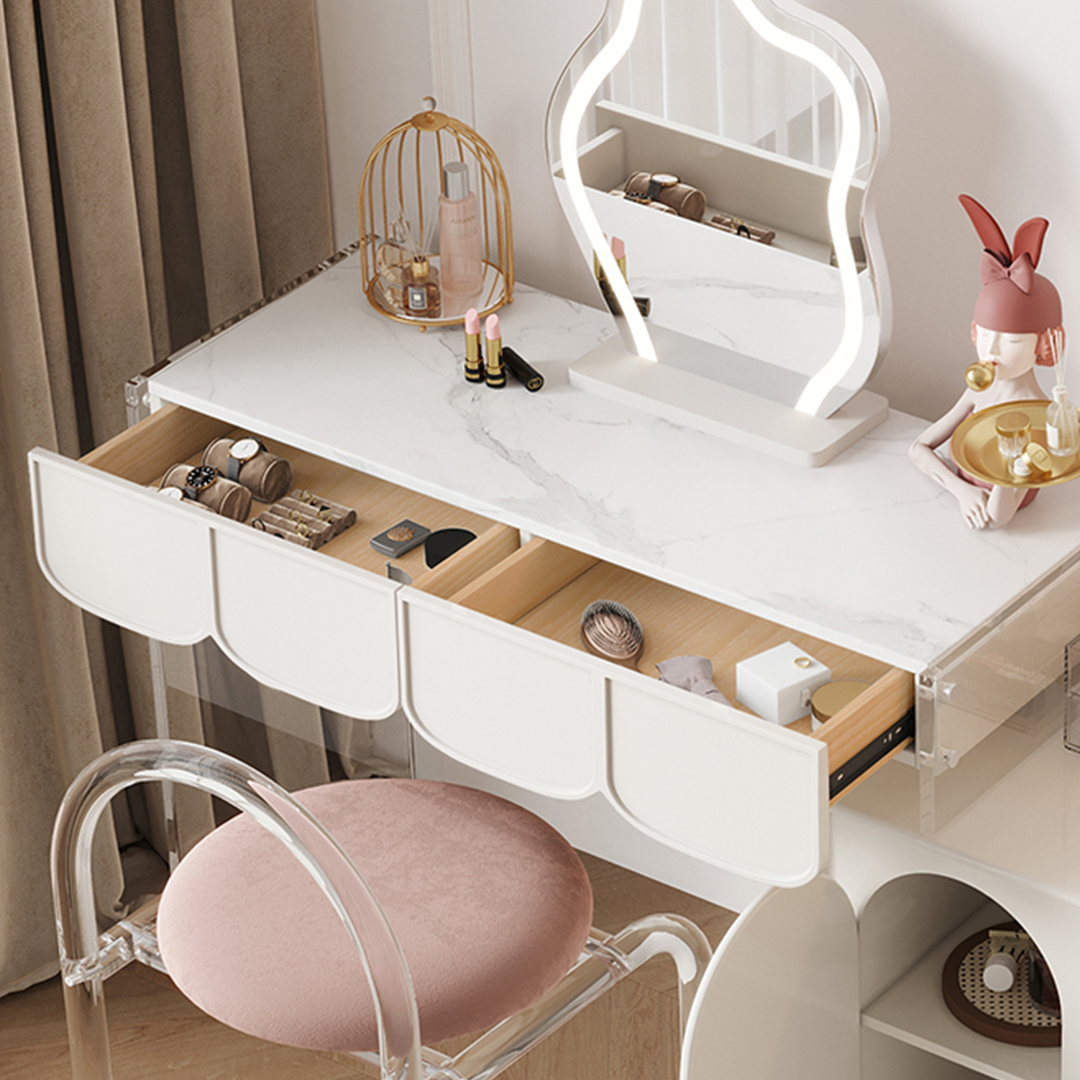 Zenith Dressing Table With Sideboard & LED Mirror, Cream