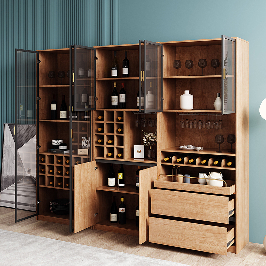 Miranda Tall Wine Cabinet, Solid Wood-Weilai Concept-Weilai Concept