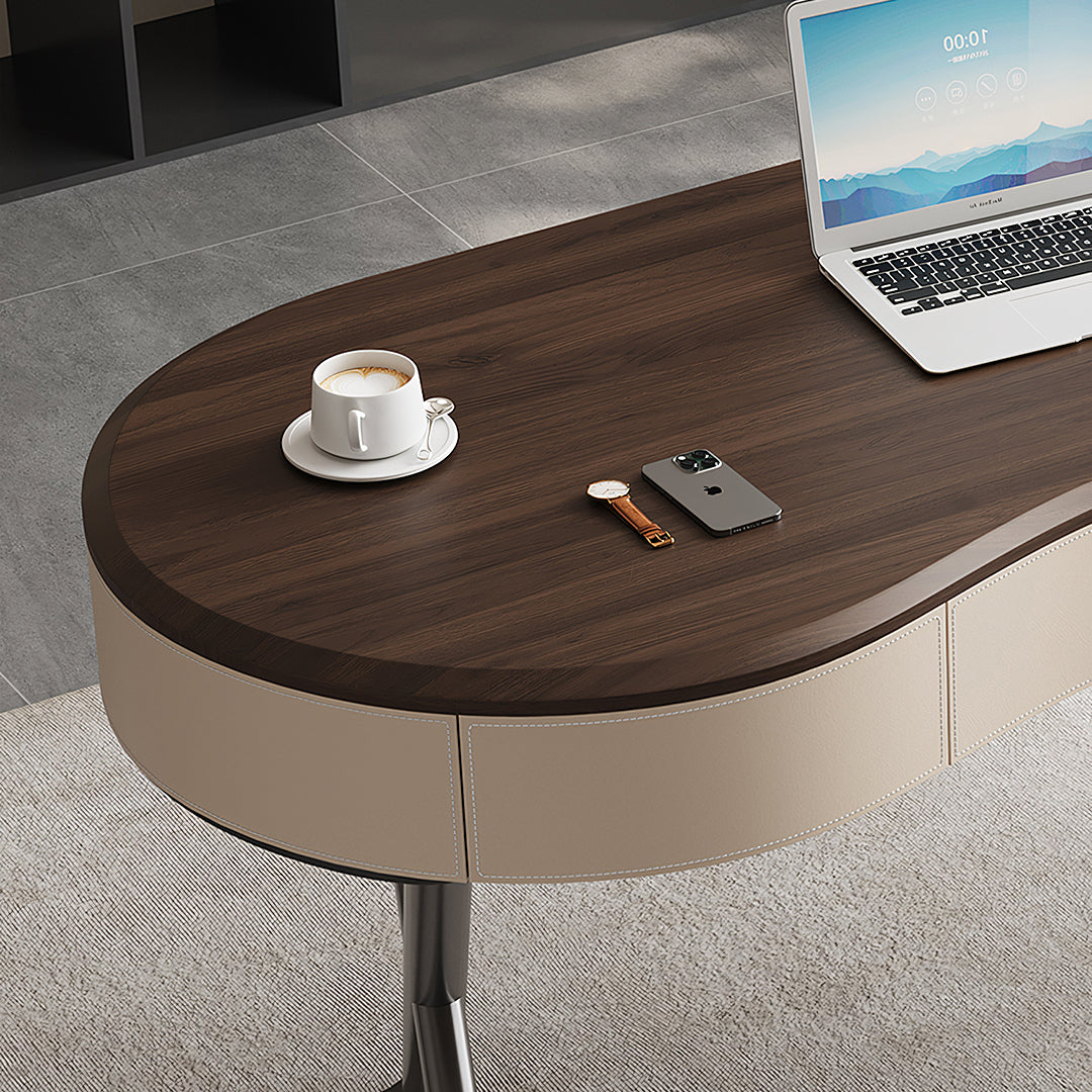 Chika Modern Office Desk For Home, Curved Office Desk, Wood