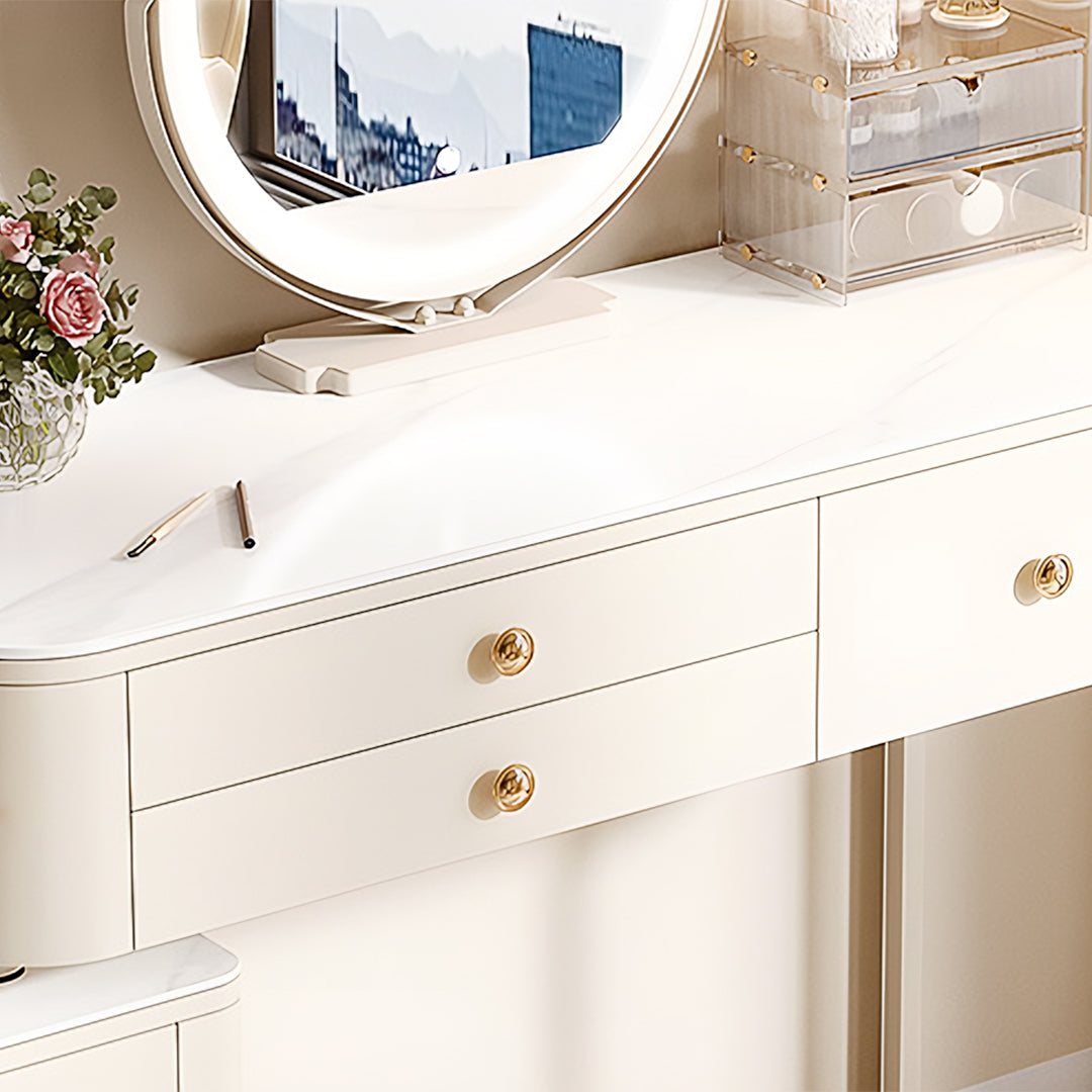 Stella Dressing Table With Glass Top & LED Mirror, Cream