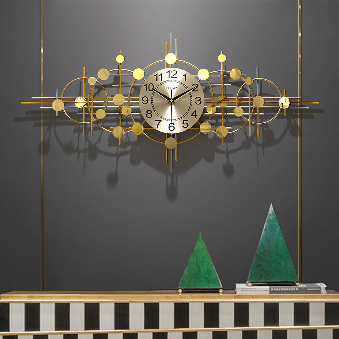 Cohen Art Deco Gold Wall Clock, Silent Clock, Horizontal Or Vertical-Weilai-Weilai Concept