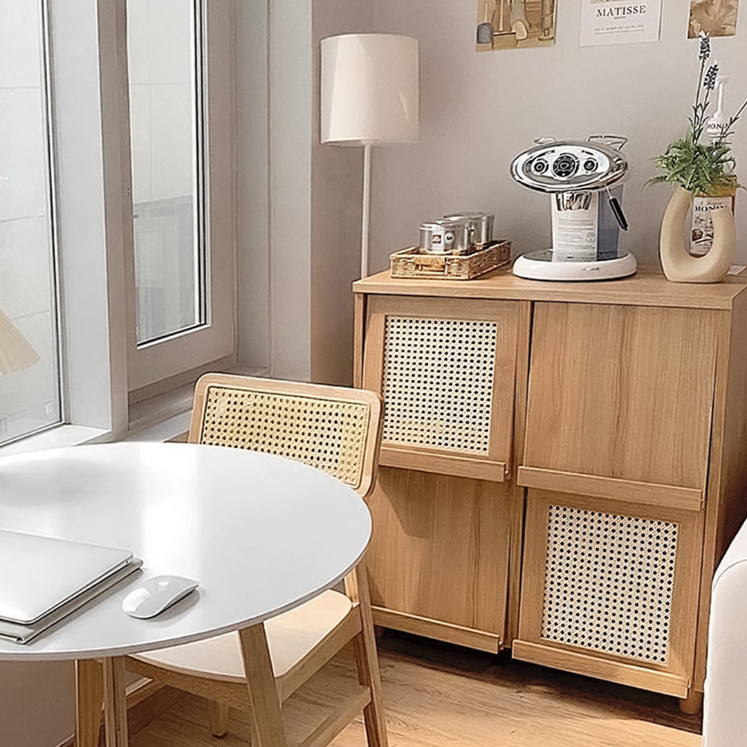 Iskandar Sideboard With Magazine Rack, Solid Wood & Rattan， Storage