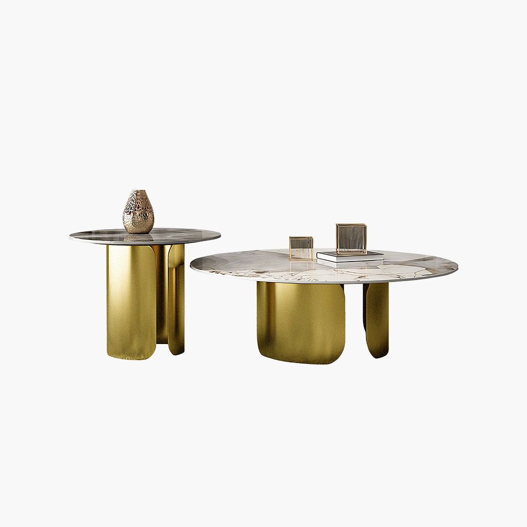 Amina Nesting Coffee Table Set, Gold Base, Sintered Stone-Weilai Concept-Weilai Concept