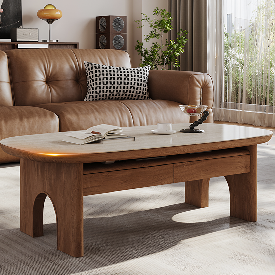 Saito Coffee Table With Storage, Wood, Oval-Weilai Concept-Weilai Concept