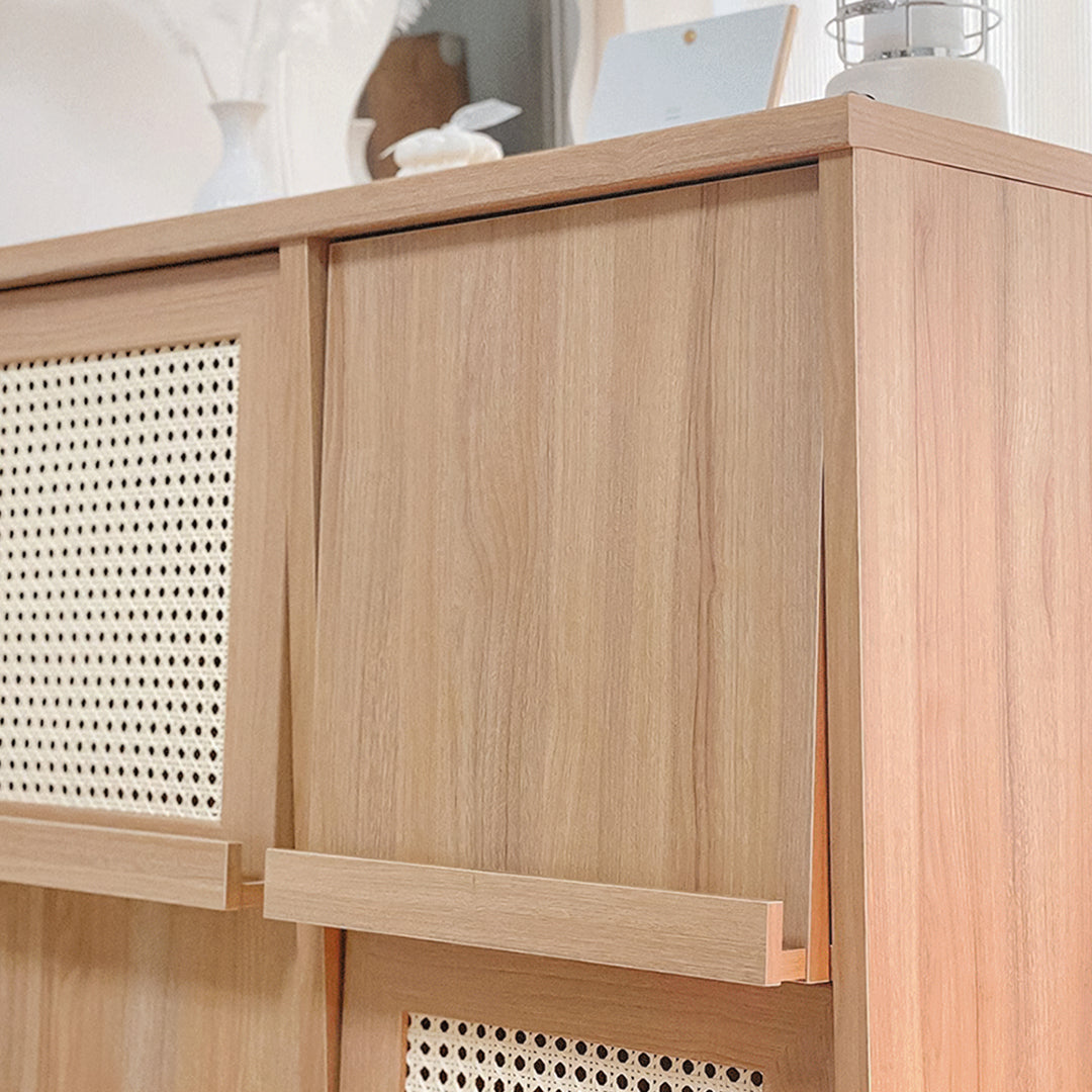 Iskandar Sideboard With Magazine Rack, Solid Wood & Rattan， Storage