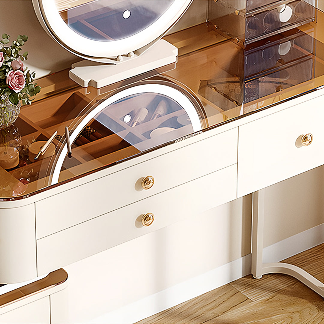 Stella Dressing Table With Glass Top & LED Mirror, Cream