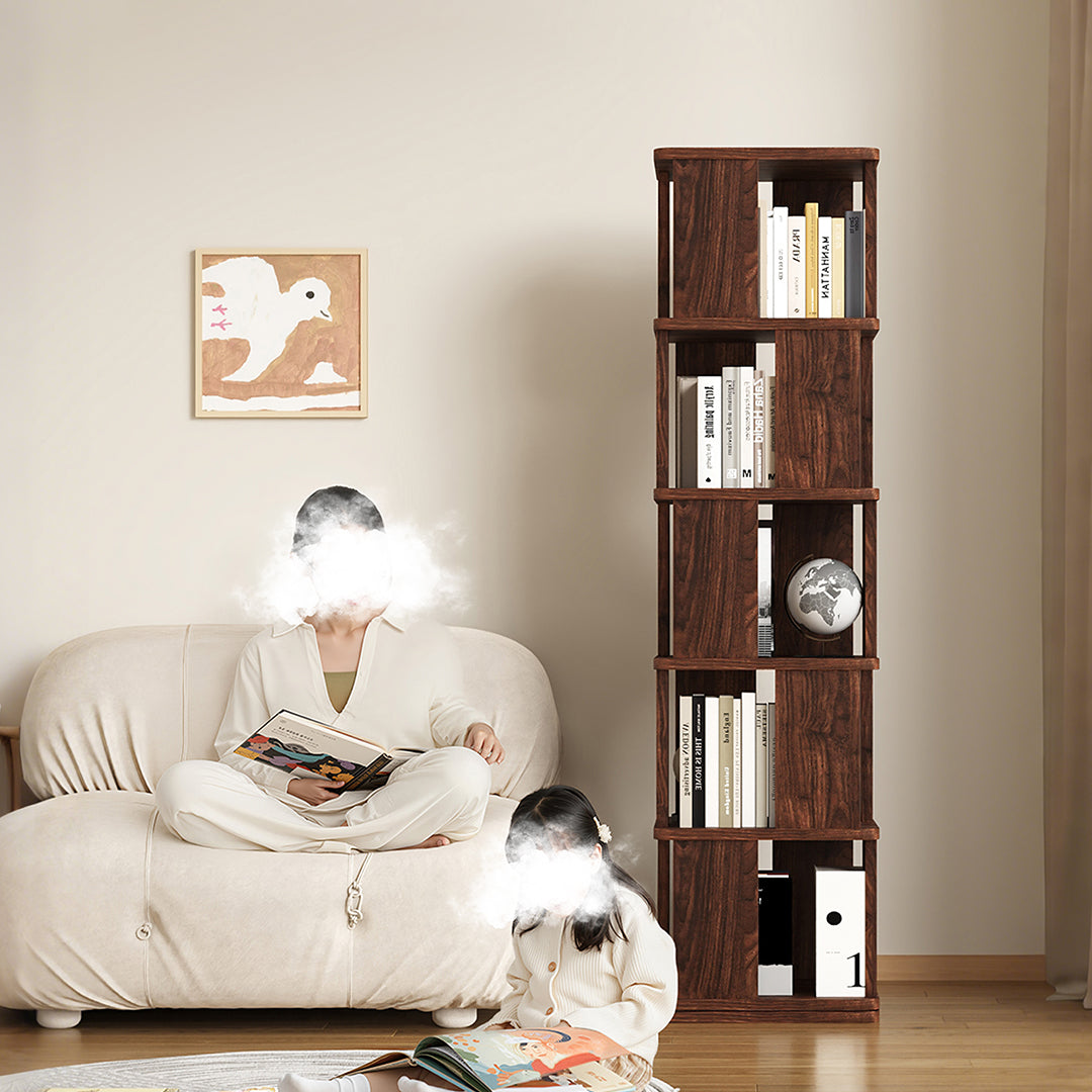 Vasiliev Rotating Bookshelf, Freestanding Shelving Unit, Solid Wood
