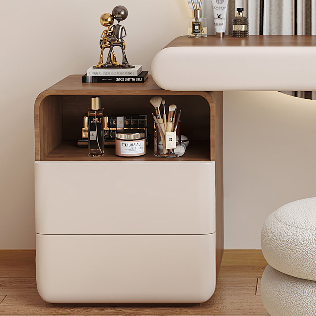 Radcliffe Dressing Table With Large LED Mirror, Walnut & Cream