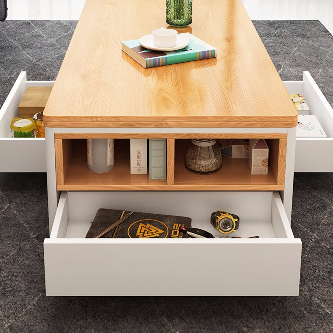 Nisha Lift Top Coffee Table, Multi-Functional Foldable Coffee Table, White & Oak