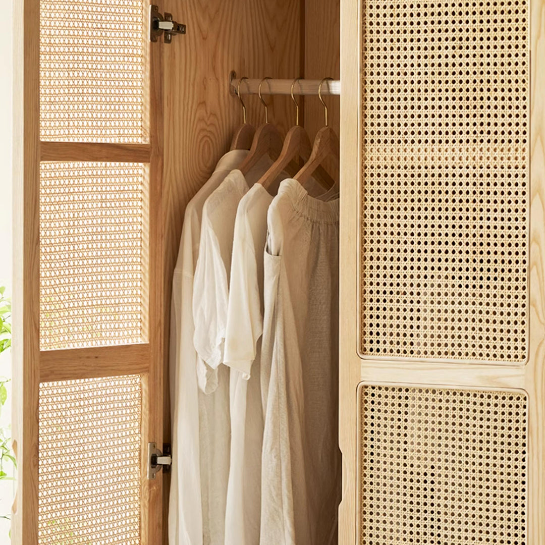 Amelia Rattan Wardrobe, Solid Wood & Rattan