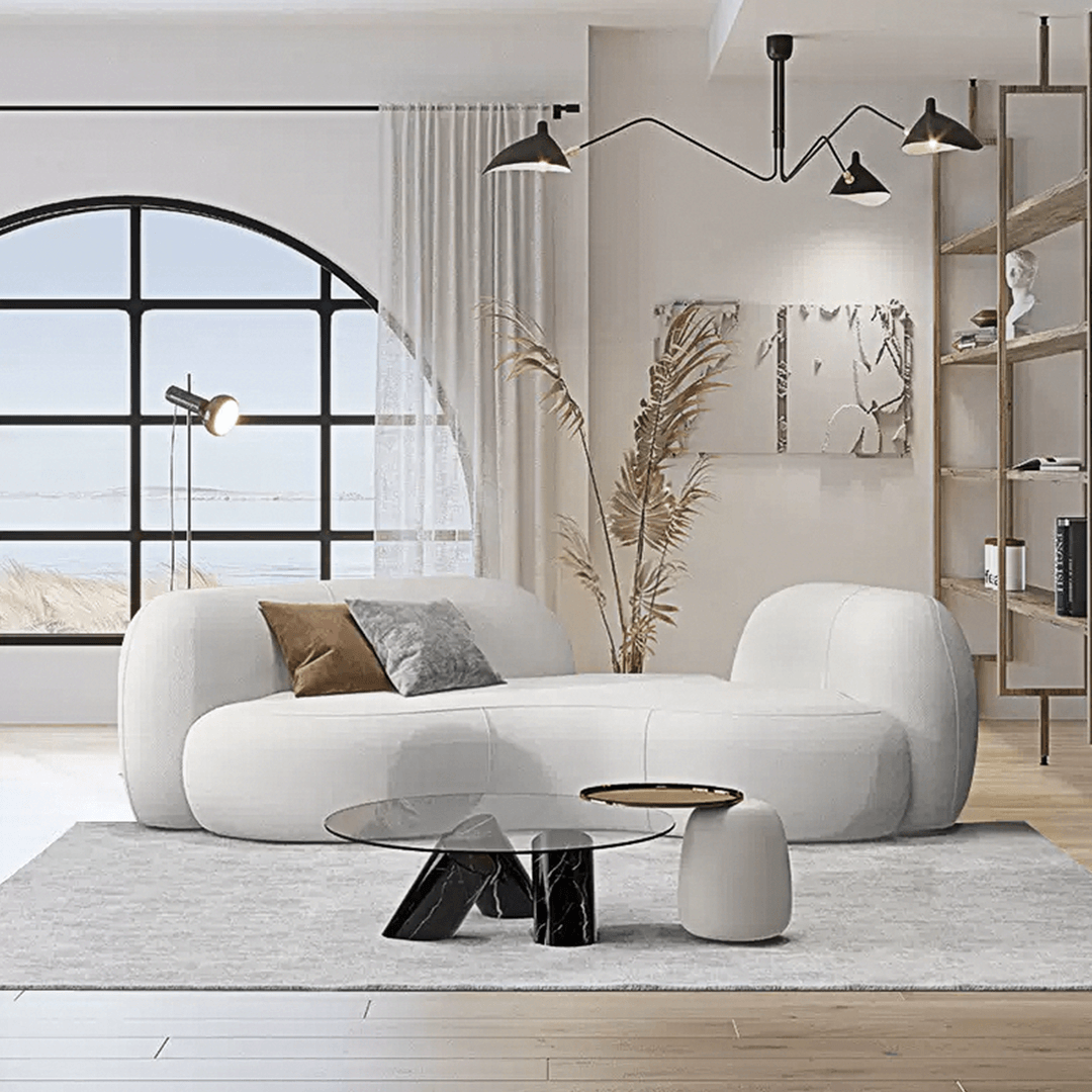 Elara Modern Curved Two Seater, Three Seater Sofa, Boucle