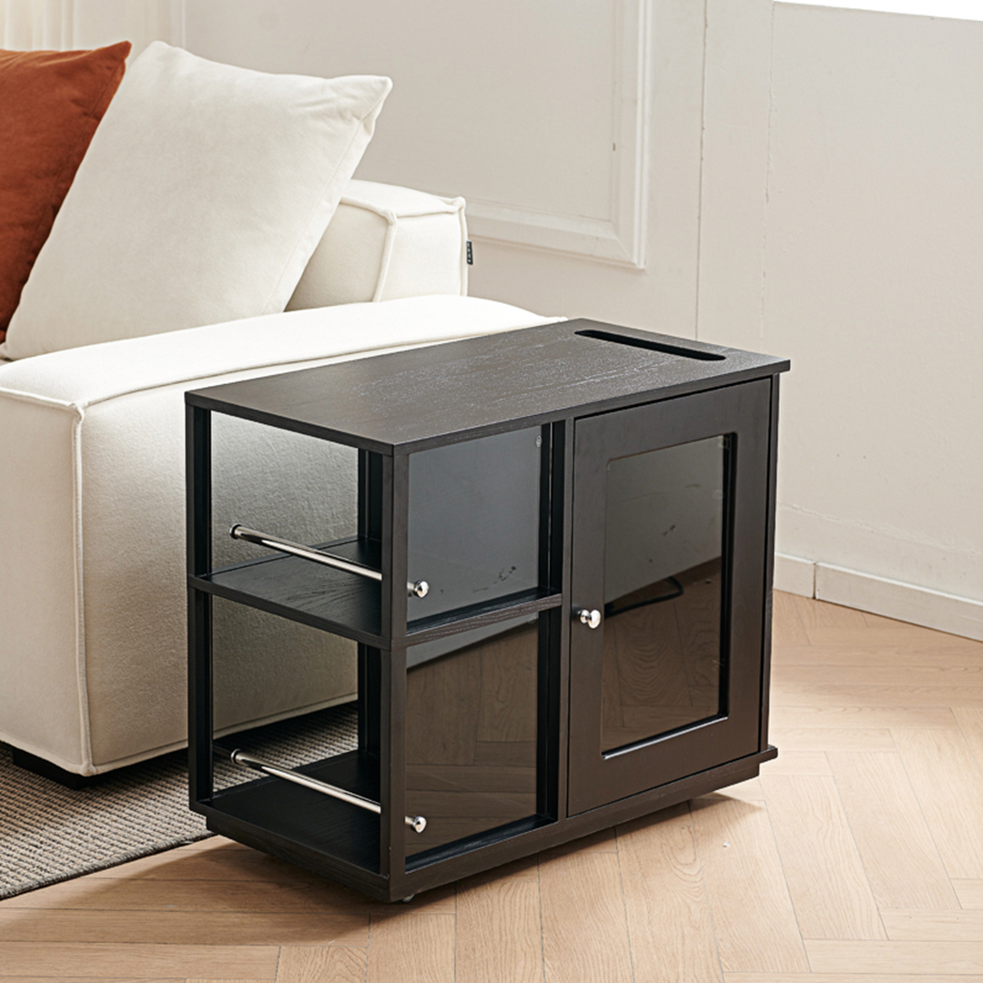 Aglaea Side Table With Storage, Black-Weilai Concept-Weilai Concept