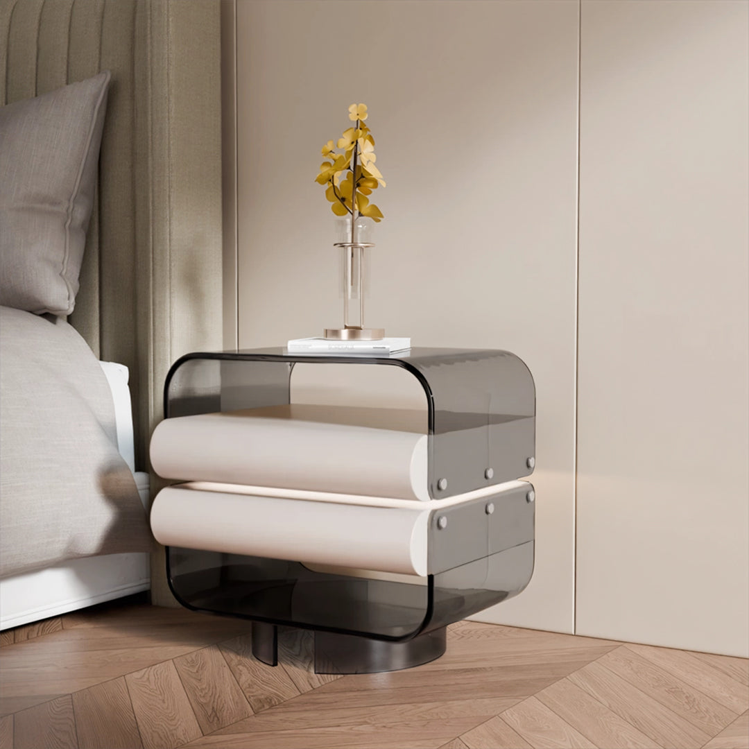 Friesen Rotateble Bedside Table With Storage & Light Strip