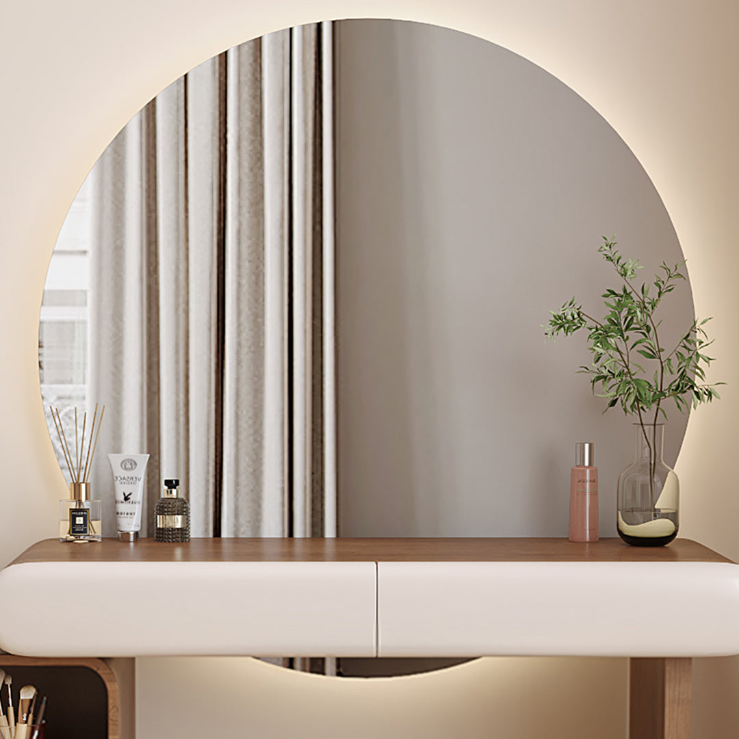 Radcliffe Dressing Table With Large LED Mirror, Walnut & Cream