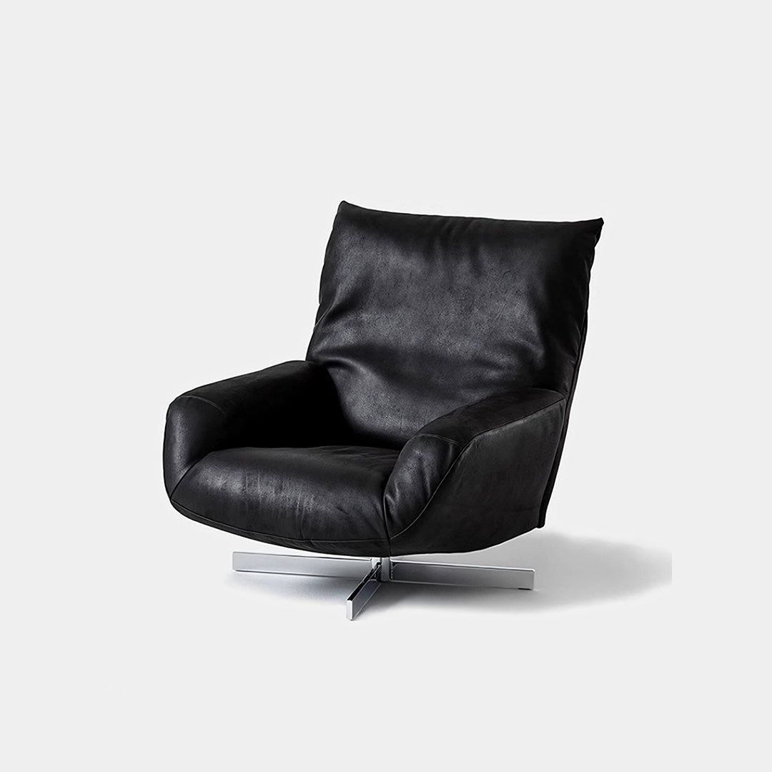 Schmidt Chiara Lounge Chair With Footstool, Swivel, Real Leather-Weilai Concept-Weilai Concept