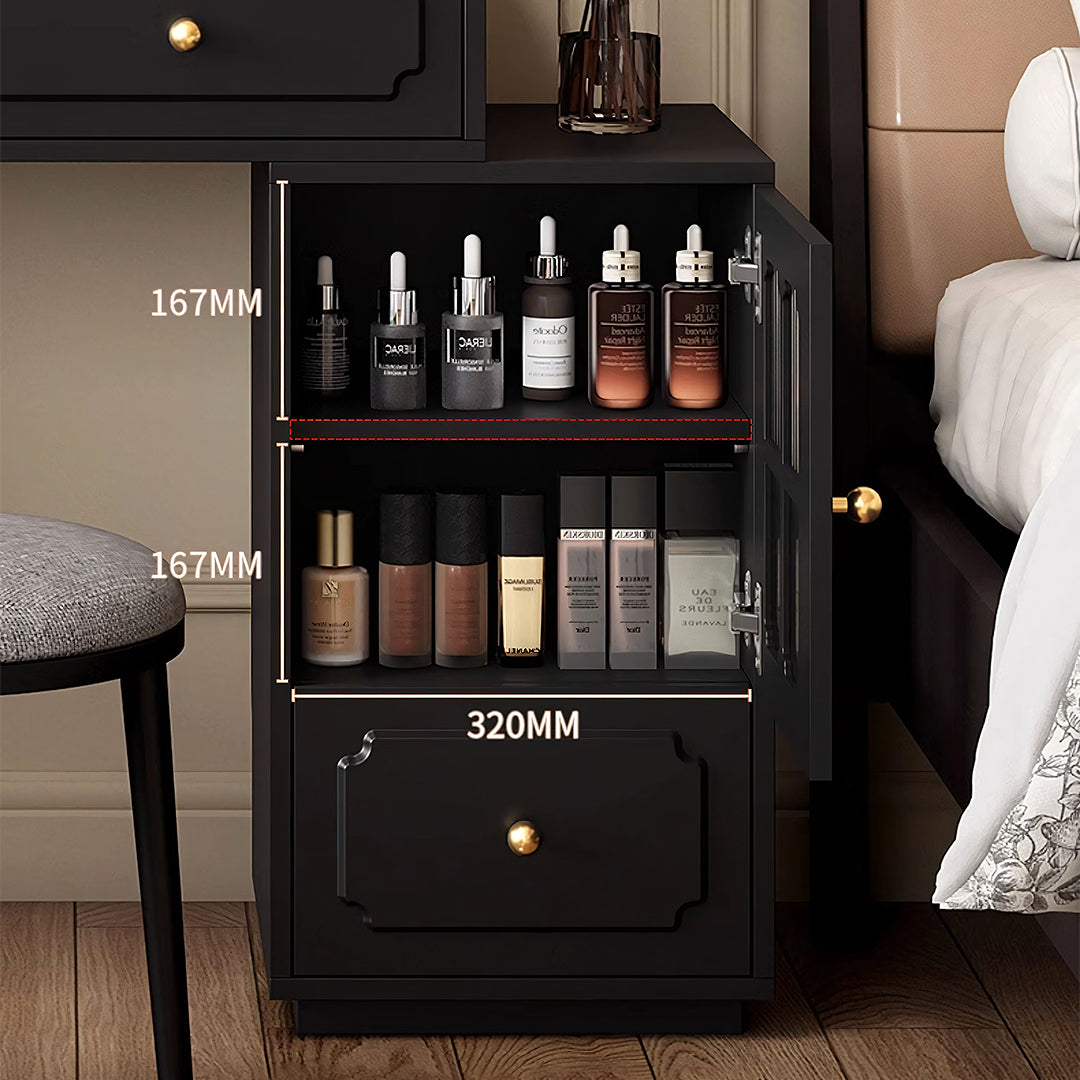 Scarlett Dressing Table With Side Cabinet & LED Mirror, Black-Weilai Concept-Weilai Concept