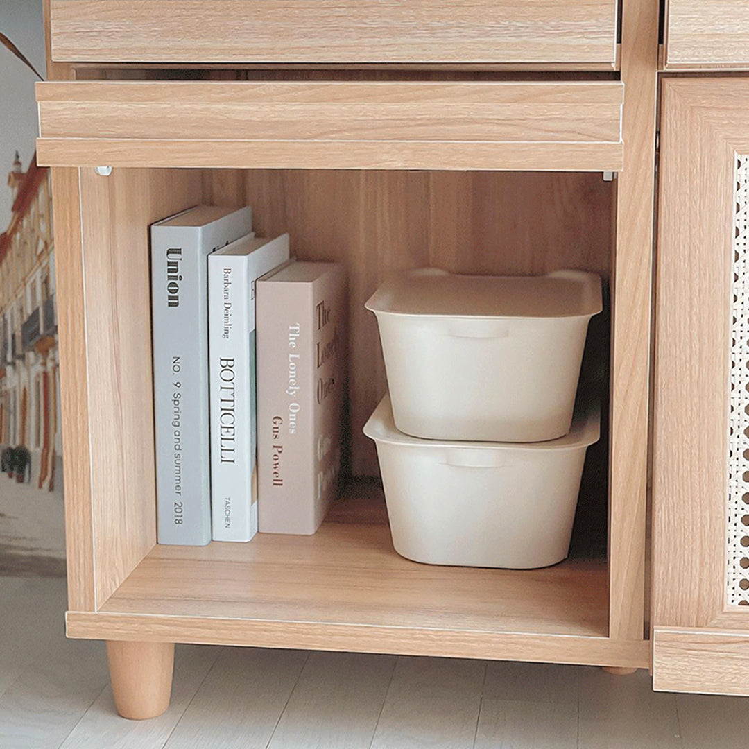 Iskandar Sideboard With Magazine Rack, Solid Wood & Rattan， Storage