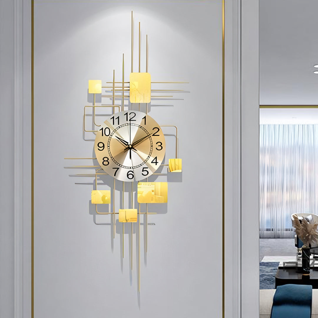 Park Art Deco Wall Clock, Silent Clock, Vertical, Gold