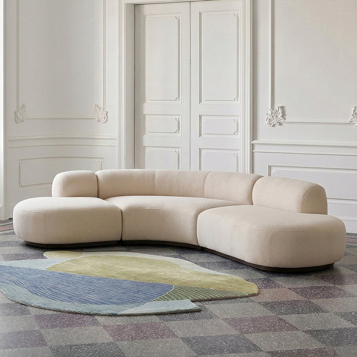 Eulalia Cream Curve Three Seater Sofa, Corner Sofa, Boucle - chesterfield corner sofa bed